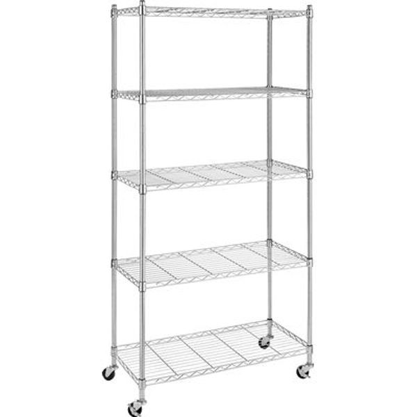 Whitmor 6056 5 Tier Chrome Supreme Storage Rack Durable Chrome Finish Sturdy Metal Construction Easy Assembly