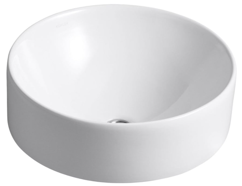 Kohler 14800-0 Vessel Sink 16-1/2 In Length 8 In Height 16-1/2 In Width White Round with Overflow
