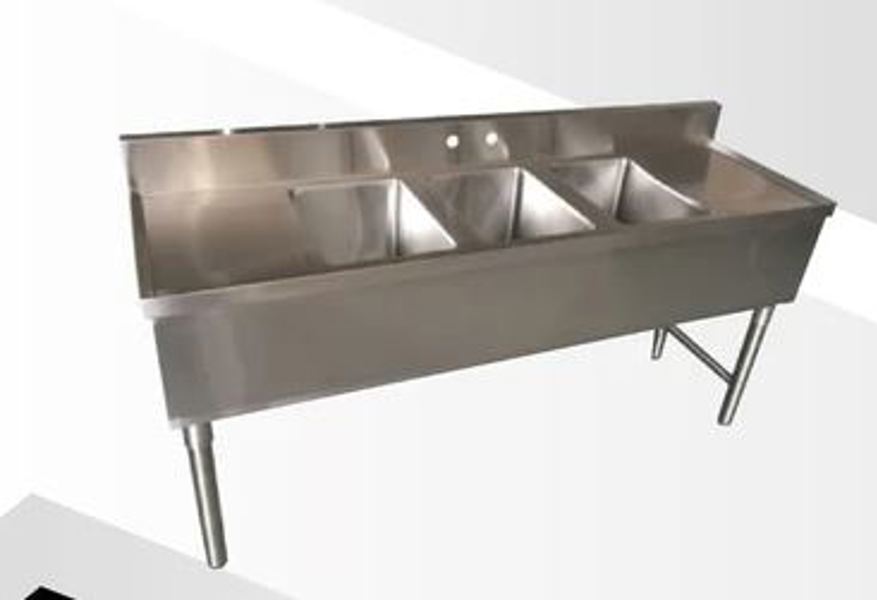H.D. SHELDON BS3-53C Bar Sink 3 Compartments with Right and Left Drainboard