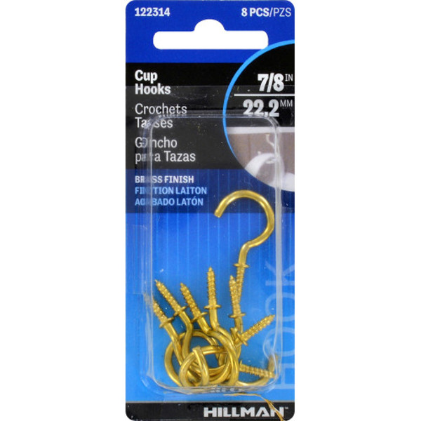 Hillman Group 122314 Brass Cup Hook 7/8 In