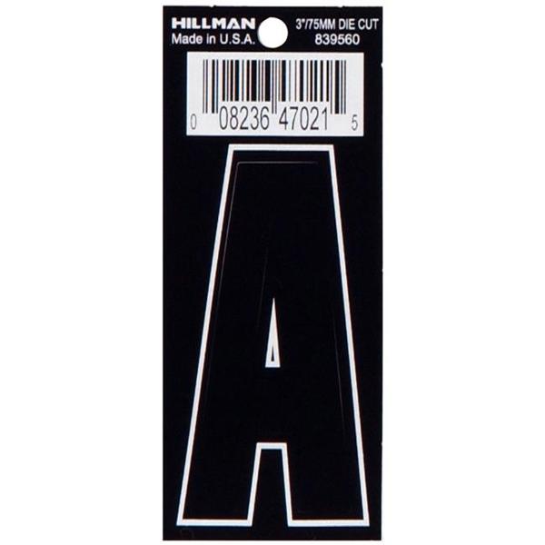 Hillman Group 839560 Letter A Sign 3 In Die-Cut Black Vinyl Adhesive Narrow Black