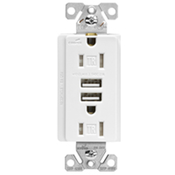 EATON-COOPER WIRING TR7765W-KB-L/R7755W White Receptacle with USB Combination