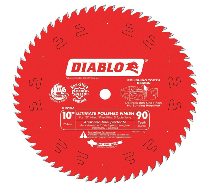 Diablo D1090X Saw Blade 10 In 90 Teeth Ultra Fine Polished Finish Carbide
