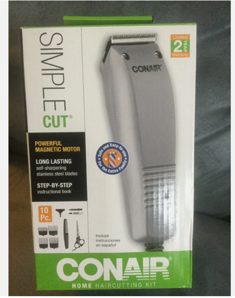 Conair HC90RGB Haircut Kit 10 PC Simple Cut Hair Cutting Set with Adjustable Blade and Accessories