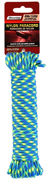 TW Evans Cordage 79-555 Paracord 5/32 In x 50 Ft 30 Lb Working Load Nylon Blue
