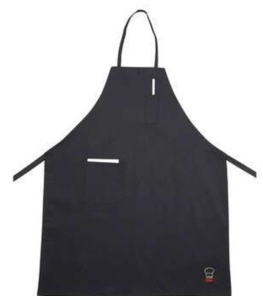 Winco BA-PBK Full Length Bib Apron with Pocket Black