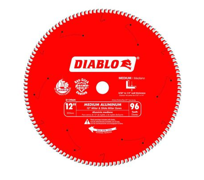 DIABLO D1296N Circular Saw Blade 12 In 96 Tooth Medium Aluminum Arbor Titanium Carbide