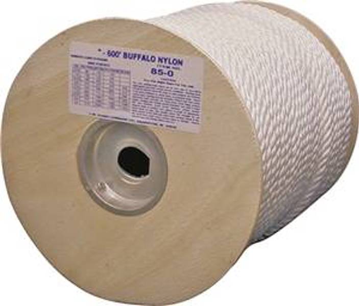 85-070 MIAMI CORDAGE MIAMI NR126C-FOOT Twisted Rope 1/2 In x 600 Ft 704 Lb Working Load Nylon White