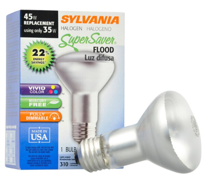 Sylvania Lighting 10077 Halogen Light Bulb 35 Watts R20 Flood 310 Lumens Reflector Lamp