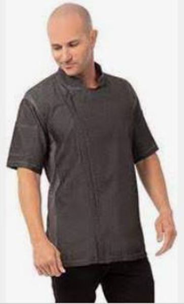 Chef Works CEZ01-BLK-L Delancey Slim Fit Chef Coat Large Black with Zipper