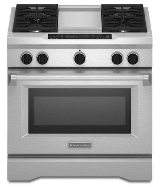 KitchenAid KDRS463VSS 36 In Dual Fuel Range 18K BTU Burners 1-20K, 2-15K, 1-5K Chrome Elect