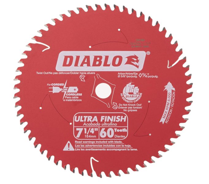 Diablo D0760A Circular Saw Blade 7-1/4 In 60 Tooth Ultra Finish