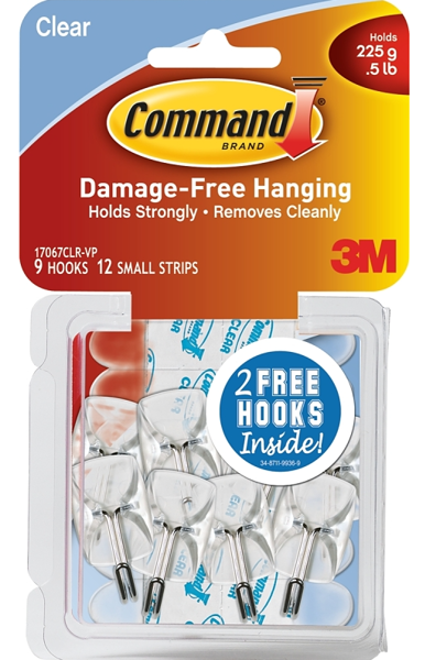 3M 17067CLR-9ES Small Wire Hook 1-5/8 In x 3/4 In x 3/4 In Clear
