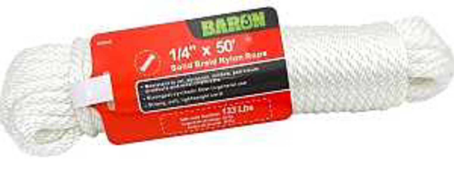 Baron MFG 54805 Nylon Rope 1/4 In x 50 Ft 90 Lb White