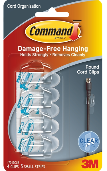3M 17017CLR Clear Round Plastic Cord Clip Transparent
