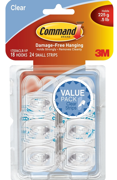 COMMAND 17006CLR-VP Utility Mini Clear Strips Hook 18 Hook Plastic Clear