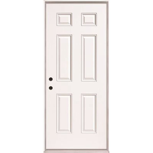 Masonite 6PSTPH3068RHOS 6-Panel Steel Prehung Door 3/0 X 6/8 Right Hand Open Steel Nickel Hinges