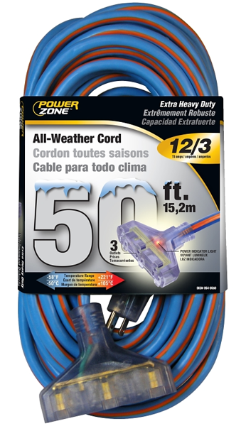 POWERZONE ORC630830 Extension Cord 50 Ft 12 AWG Cable 125V 5-15R Grounded Receptacle