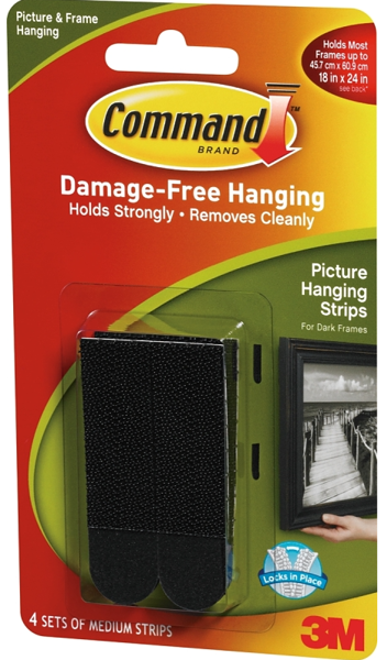 3M 17201BLK Picture Hanging Strips 4 Sets of Medium Black