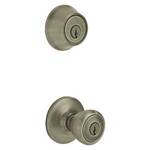 Kwikset 690T5CP6ALRCSK6 Lockset Combo Deadbolt and Entry Bell Tulip Keyed K6 Antique Brass