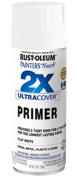 Rust-Oleum 249058/334019 Flat White Paint Spray 12 Oz Primer 2X Ultra Cover General Purpose
