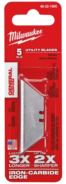 Milwaukee 48-22-1905 Utility Blade 5 Pack 2-3/8 In Length 2 Point Carbide Steel