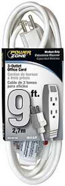 POWERZONE OR890609 Extension Cord 9 Ft 3 Outlet White