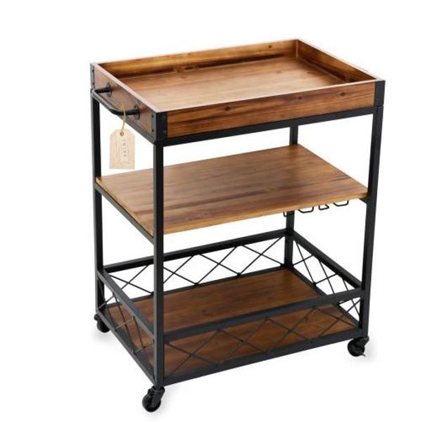 Twine (Living Co) 10936 Modern Manor Bar Cart 3 Tiers 18 In W x 32.5 In H x 26 In D Metal and Acacia