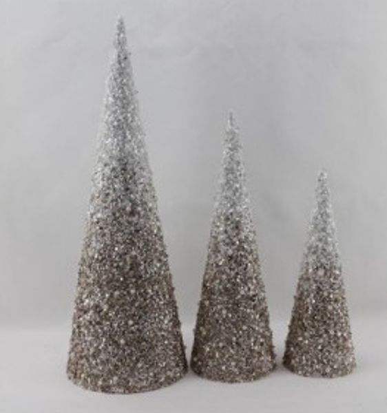 Regency International MTX71471 Set of Three Ombre Glittered Cone Trees 11.5 In to 20 In