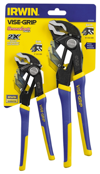 IRWIN INDUSTRIAL 2078709 GrooveLock Pliers 2 Piece Set Steel Blue and Yellow