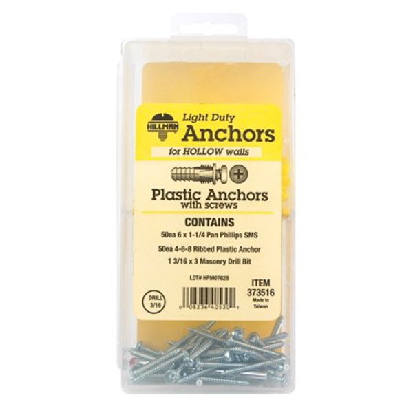 Hillman Group 373516 Anchor Kit 4-6-8 X 0.8 Plastic Kit with Screws