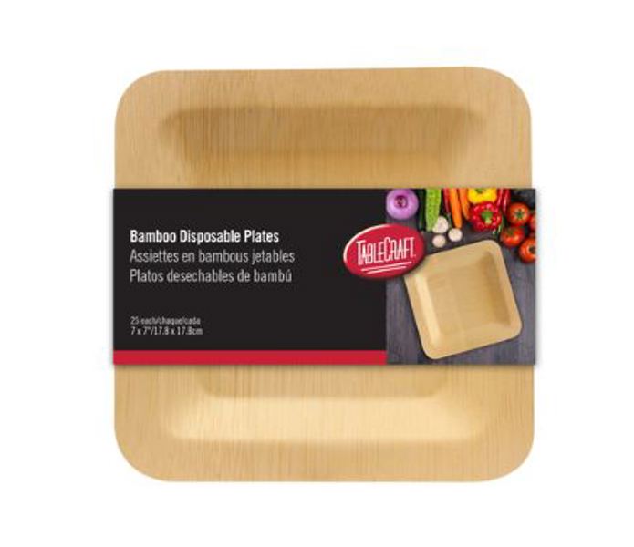 Tablecraft BAMDSP7 Square Bamboo Plate 7 In 25 Pack