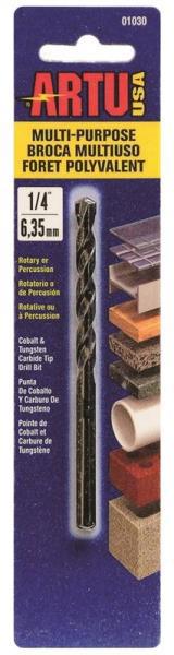 ARTU 01030 Multi-Purpose Drill Bit 1/4 In Diameter 2-3/8 In Flute Length Chrome Vanadium Steel