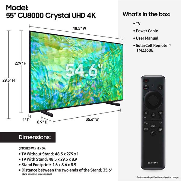 Samsung UN55CU8000 4K UHD Television 55 In Chrome 2023 Model