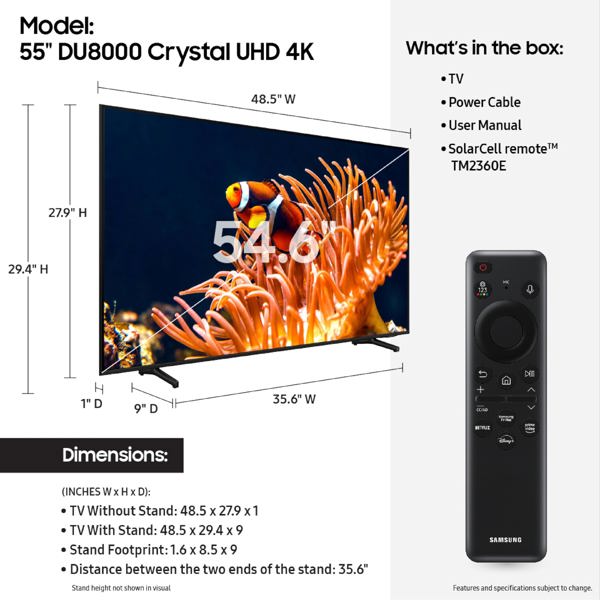 SAMSUNG UN55DU8000 4K UHD Smart TV 55 In 2024 Model