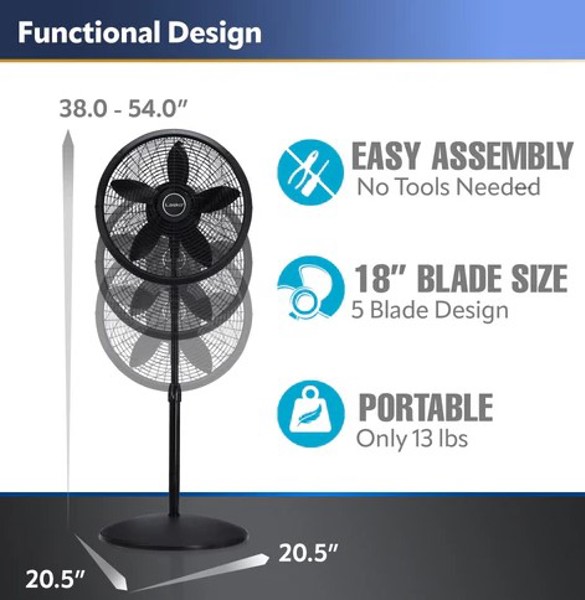 Lasko Metal Products 1827 Adjustable Pedestal Fan 18 In Black