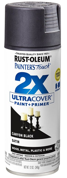 Rust-Oleum 346951 Satin Spray Paint 12 Oz Black 2X Ultra Cover
