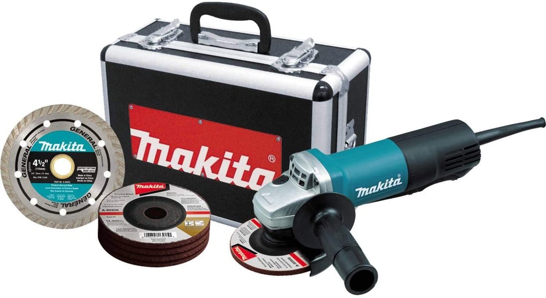 Makita Tools 9557HPGX1 Angle Grinder with Aluminum Case 4-1/2 Inch Diamond Wheel and 4-1/2 Inch Grinding Wheel