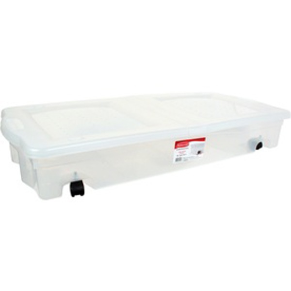 Rubbermaid 1870141 Underbed Tote 67 Qt Clear Wheeled with Hinged Lid