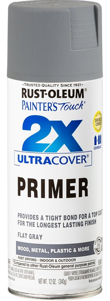 Rust-Oleum 334017 General Purpose Primer Spray Paint 12 Oz Flat Gray 2X Ultra Cover