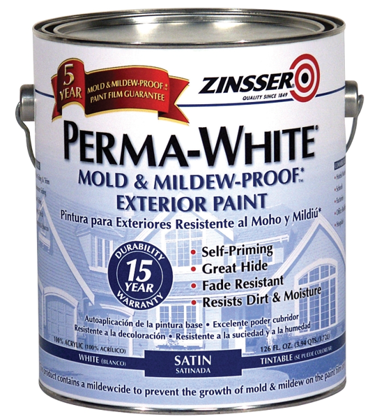 Zinsser 03101 Exterior Latex Paint 1 Gal White Mildew Proof Paint Can
