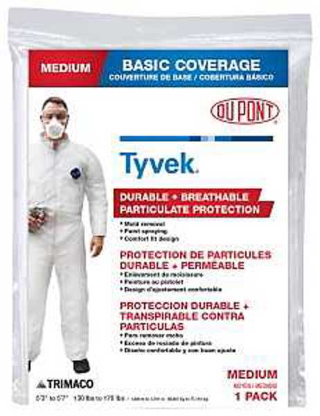 Trimaco 14121 Medium Tyvek Coveralls with Zipper Closure