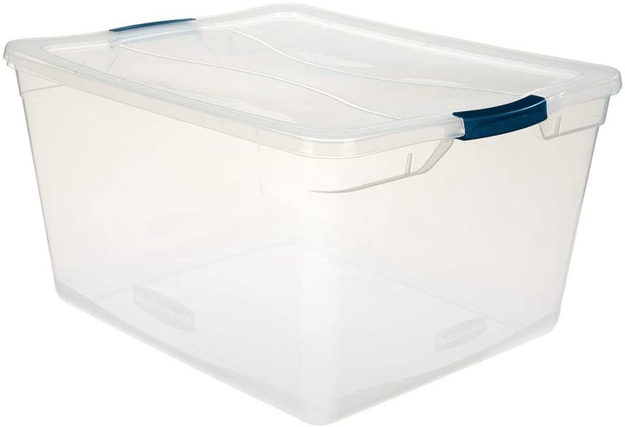 United Solutions FG3Q3200CLMCB Basic Latch Storage Container 71 Qt Clear Base Clear Lid Metallic Comfort Blue