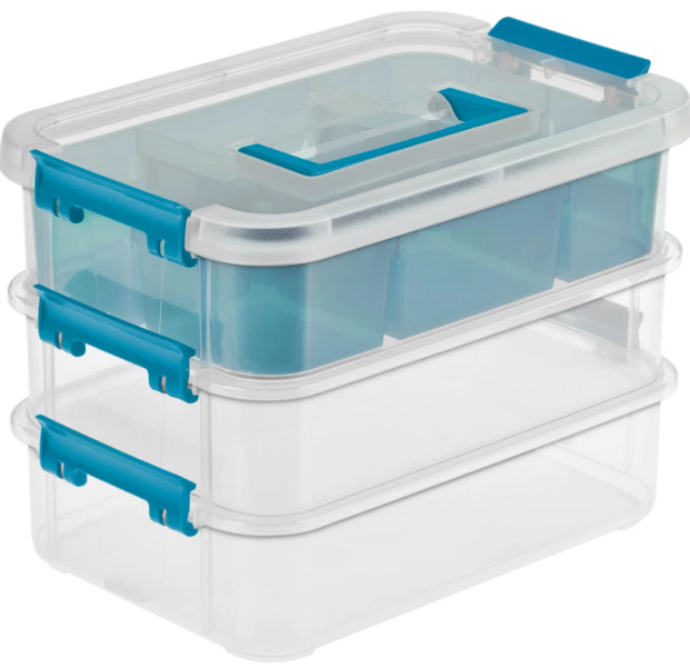 Sterilite 14138606 Stack and Carry Tray Organizer 3 Layers Clear
