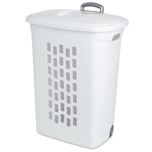 Sterilite STL-12228003 Wheeled Laundry Hamper White Plastic