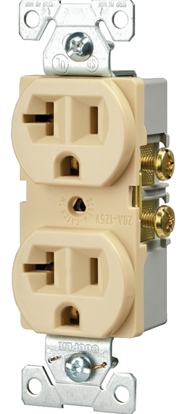 EATON-COOPER WIRING BR20V Duplex Receptacle 20 Amp 125 Volt Ivory