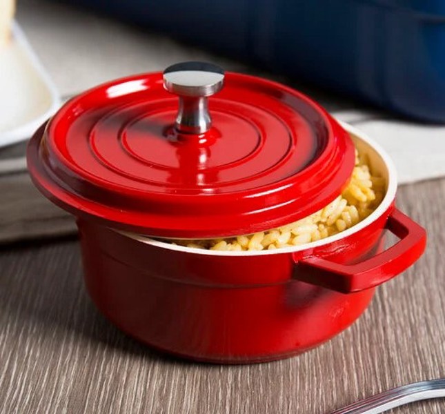G.E.T CA-002-RW/CC Mini Bistro Pot 8 Oz Red Enamel Coated Cast Aluminum with Lid