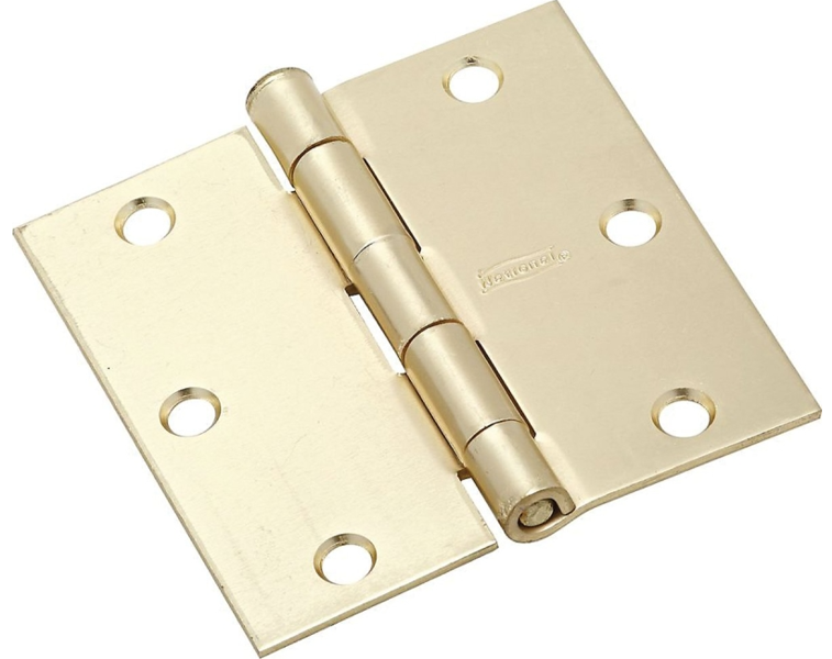 National Hardware N830-232 Door Hinge 3 In Square Rising Removable Pin Full Mortise Mounting 50 Lb Satin Brass