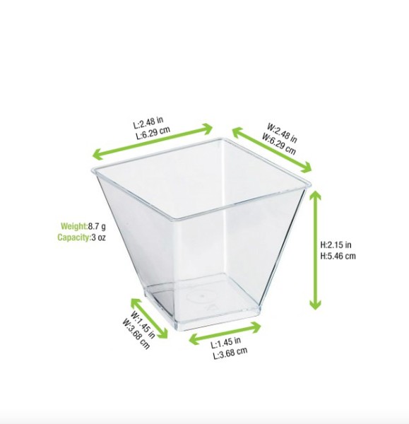 PacknWood 209MBZENO10 Clear Square Cup 3.3 Oz 2.4 In x 2.4 In x 2.75 In 200 Pack
