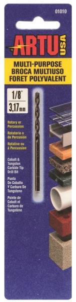 3"OAL, ARTU 01010 Multi-Purpose Drill Bit 1/8 In Diameter X 3 In Overall Length 1-1/2 In Flute Chrome Vanadium Steel
